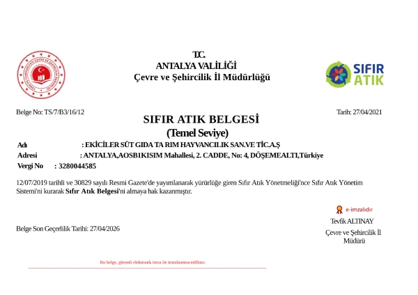 Sıfır Atık Belgesi