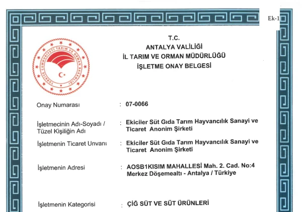 İşletme Onay Belgesi